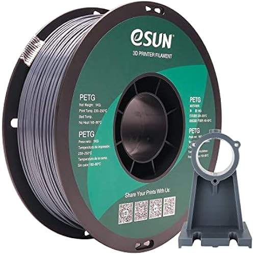 eSUN 3D 1.75mm Solid Gray PETG 3D Printer Filament 1KG Spool (2.2lbs), Dimensional Accuracy +/- 0.03 mm, 1.75mm Solid Opaque Gray