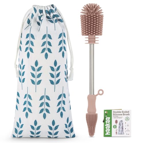 Image of haakaa Cleaning Brush Silicone Bottle Brush Double-Ended Soft Silicone Bristles for Breast Pumps, Breast Milk Collectors, Baby Bottles, Teats, Breastmilk Storage Bags, Detachable - Pink -1pk