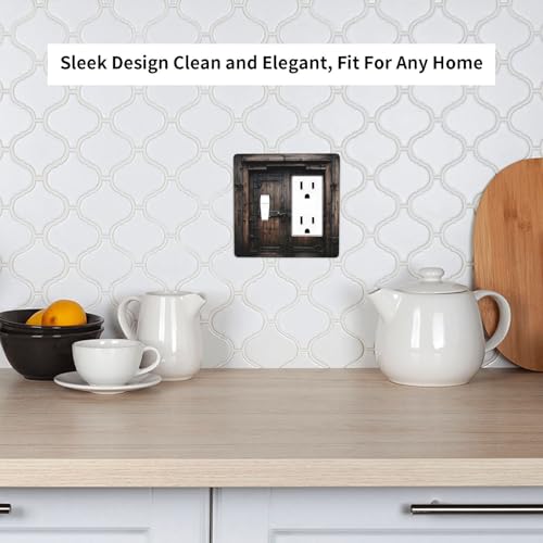 Decorative Outlet Covers Retro Brown Wood Barn Door Vintage Farmhouse 2 Gang 1 Gang Wall Plate Cover Single Toggle Rocker Combo Light Switch Cover Plate Face Plate