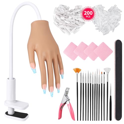 ALUROICE Practice Hand for Acrylic Nails - Nail Tips Won't Fall off Again- Flexible Fake Nail Mannequin Hand Practice for Training