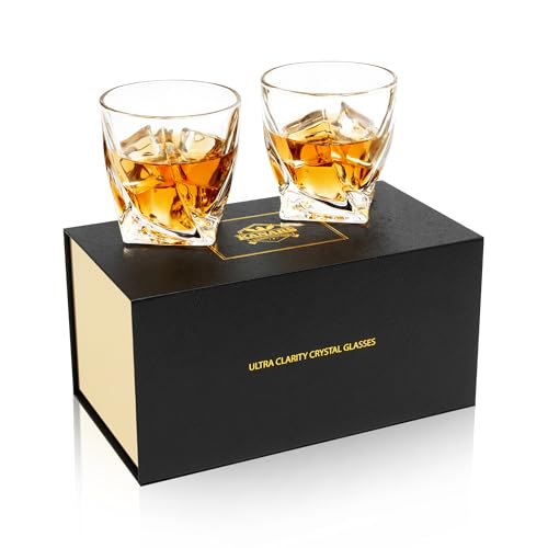 KANARS Vasos de Whisky, Copas de Whiskey Cristal para Bourbon, Scotch, Martini, Coñac, 300 ml, 2 Piezas, Caja de Regalo de Lujo