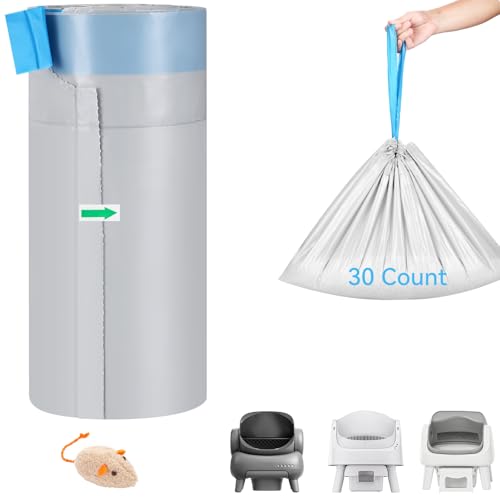 Image of 30 Count Automatic Cat Litter Box Liners Bags Compatible with NeakasaM1 Petpivot Autoscooper 11 /12 and Similar Open-Top Self-Cleaning Cat Litter Box, Drawstring Handle Heavy Duty Leak-proof, 27*13in