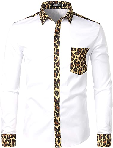 PARKLEES Camisa para hombre de manga larga con cuello de abuelo, estampado gráfico tribal africano Dashiki y diseño de patchwork, M