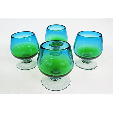 Eye4Art Mexican Glass Snifters, Tequila liquor Turquoise and Green, Set of 4 Cover