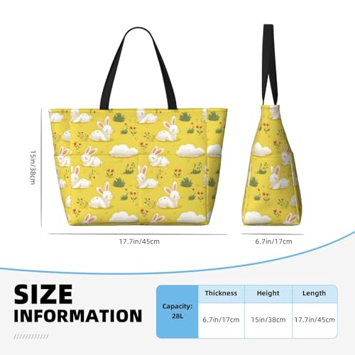 Large Beach Bags for Women Sandproof - Cute Bunny Clouds Print Summer Travel Work Tote Bags with Zipper2