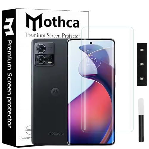 Image of Mothca Curved UV Tempered Glass Screen Protector for Motorola X40 | Transparent | Pack of 1 | Full Screen Coverage with UV Installation Kit