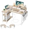 TIQLAB 40 Inch L Shaped Computer Desk with 3 Drawers & Power Outlets, Small Corner Desk with Reversible Shelves, Vanity Kids Writing PC Desk for Bedroom Home Office, Study Table for Girls, Maple