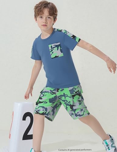Image of mksodopy Boys Summer Outfit Set 2 Piece T Shirt and Camo Shorts Casual Clothes for Little Big Boys 5-16