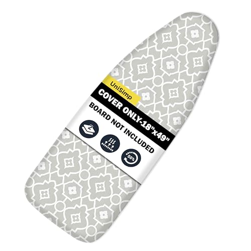 UniSimp Ironing Board Cover and Pad 18x49- Extra Thick Natural Cotton, Scorch and Stain-Resistant Iron Board Cover, Wide Ironing Board Cover with Metal Fasteners Heavy Duty Heatproof Elastic Edge
