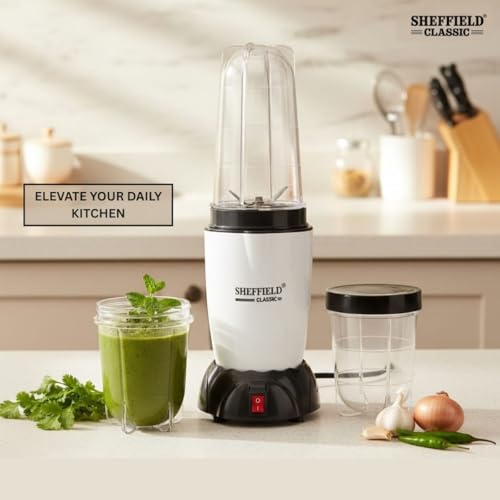 Image of SHEFFIELD CLASSIC 400W Nutri Blender & Mixer Grinder | High-Speed Smoothie Maker & Juicer with 2 Multipurpose Jars for Grinding & Masala | Compact Electric Food Processor (Elegant White)
