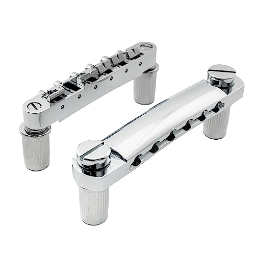 Musiclily ABR-1 Tune-O-Matic Puente y Cordal Stop Bar Tailpiece Set con Postes M8 para Guitarra Eléctrica Epiphone Les Paul, Cromado
