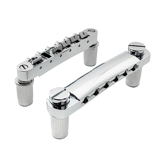 Musiclily ABR-1 Tune-O-Matic Puente y Cordal Stop Bar Tailpiece Set con Postes M8 para Guitarra Eléctrica Epiphone Les Paul, Cromado