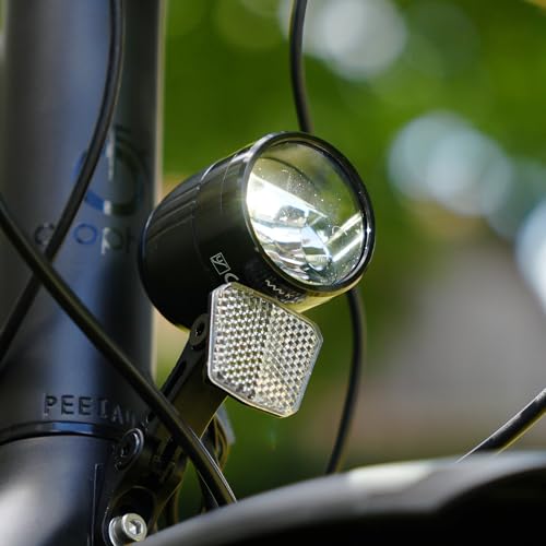 Prophete Reflektor LED 100 lx | aluminium | światło postojowe i automatyczny czujnik | zdejmowany reflektor | do rowerów i rowerów elektrycznych | czarny | w zestawie elastyczny uchwyt