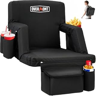 Overmont Stadium Seat with Back Support – 6-Position Recliner, Extra Wide Cushion, Dual Hooks, Backpack Straps, and Multiple Pockets – Bleacher Chair for Sports Events, Beaches, Camping, Concerts