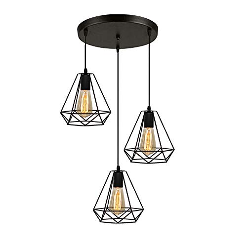 STOEX Lustre Suspension Industrielle Vintage Cage E27Lampe de Plafond Métal Abat-Jour 3 Luminaire Noir