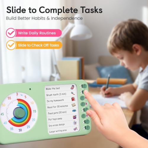 Image of 2-in-1 Visual Timer ADHD with Planning Board, to-Do List, Checklist | 60 Minute Visual Countdown Timer, Visual Schedule Planner & Chore Chart for Kids, Classroom, Home, Homeschool (Green)