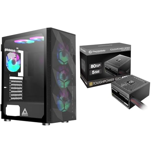 Image of Montech X3 Mesh 6pcs, 3 x 140mm& 3 x 120mm Fixed RGB Lighting Fans ATX Mid-Tower PC Gaming Case & Thermaltake Toughpower GX2 80+ Gold 600W SLI /Crossfire Ready Continuous Power ATX 12V