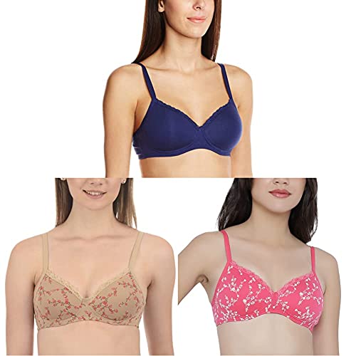 Image of Amante Women's Bra Pack of 3-Azalea + Sesame + Blue 38C