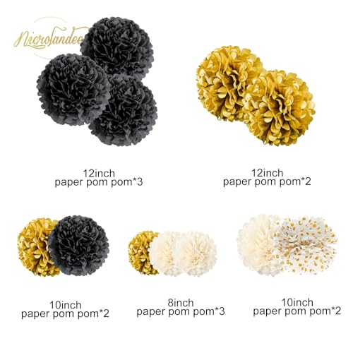 image for NICROLANDEE Black and Gold Party Supplies for 2026 Graduation - 12PCS 