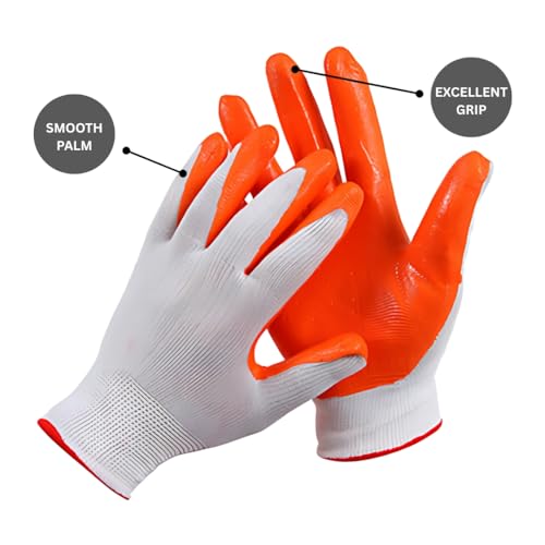 Image of AxisGrip Multipurpose Nylon Anti Cut PU Nitrile Coating Work Safety Gloves Orange-White Pair 1