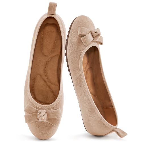 Image of Ecetana Women's Ballet Flats Comfortable Round Toe Foldable Slip-On Shoes | Portable Casual Bow Flats with Memory Foam Insole & Lightweight Non Slip Sole for Work Dressy Travel - All Day Comfort