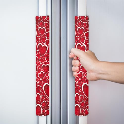 Image of Pardick Refrigerator Door Handle Covers Set of 2 Valentine Red Heart Washable Fridge Dishwasher Mocrowave Oven Door Decor Protector Handle Cover Keep Your Kitchen Appliance Clean