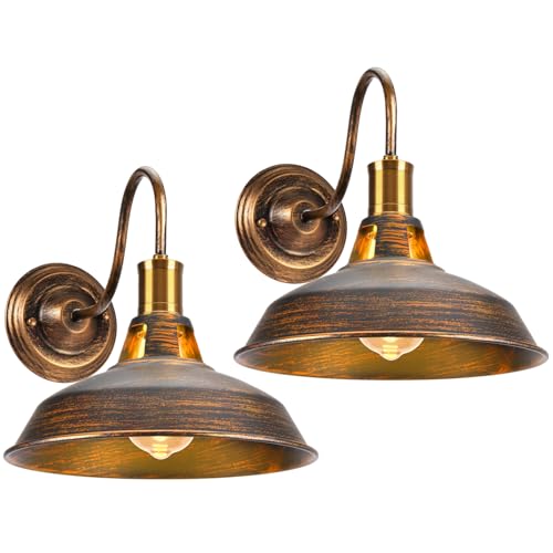 iDEGU Lote de 2 Apliques de Pared Interiores 27CM Lámpara de Pared Vintage Diseño Edison Pantalla Luminaria de Metal E27 Aplique Industrial para Cocina Comedor Restaurante Café Salón (Bronce)