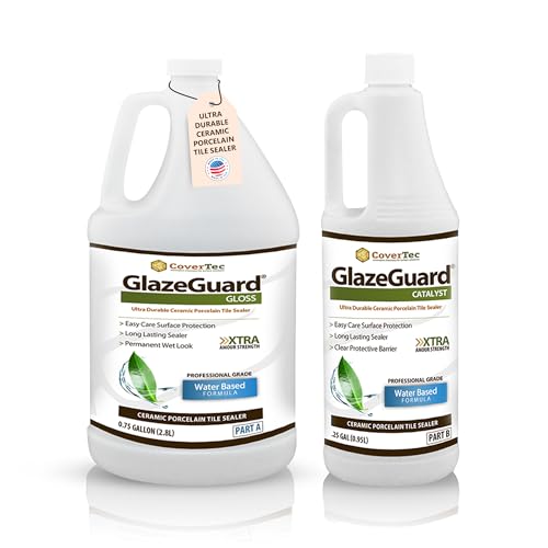 CoverTec GlazeGuard Gloss Floor Sealer Wall Sealer for Ceramic, Porcelain, Stone Tile Surfaces (2 Part Kit A+B Combined = 1 Gal)