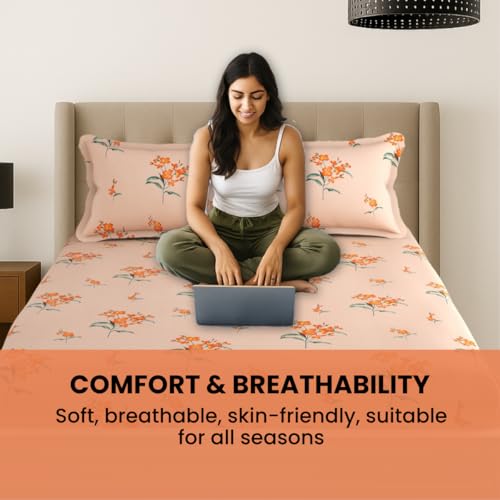 Image of Mafatlal Plush 140 GSM Double Bed Sheet | 90 x 100 Inches | Cozy Microfiber Fabric | Queen Size | Soft, Comfy & Easy Maintenance | Peach