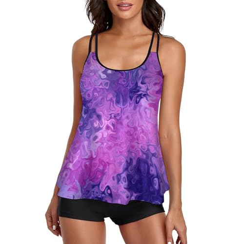 Womens Graphic Tankini Swimsuits Tummy Flowy Swimwear Two Piece Bathing Suits Swim Tank Top with Boyshorts