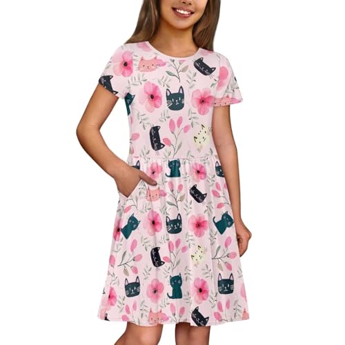 Image of Short Sleeve Dress for Girls with Pockets Cute Toddler Girl Clothes Summer 2-12