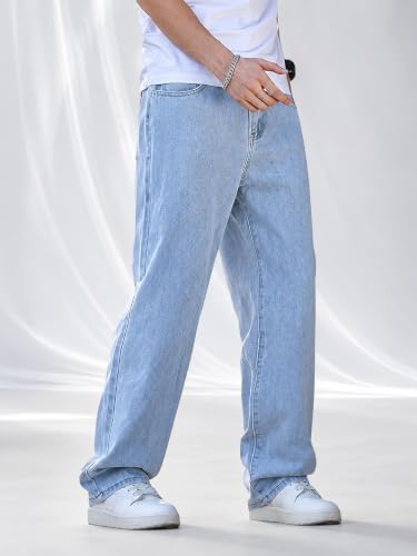Generic Men's Light Blue Wide Leg Baggy Jeans - Image 4