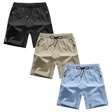 ANHDM Boys Athletic Shorts Quick Dry Sport Shorts Lightweight Running Shorts with Zipper Pockets (Pack of...