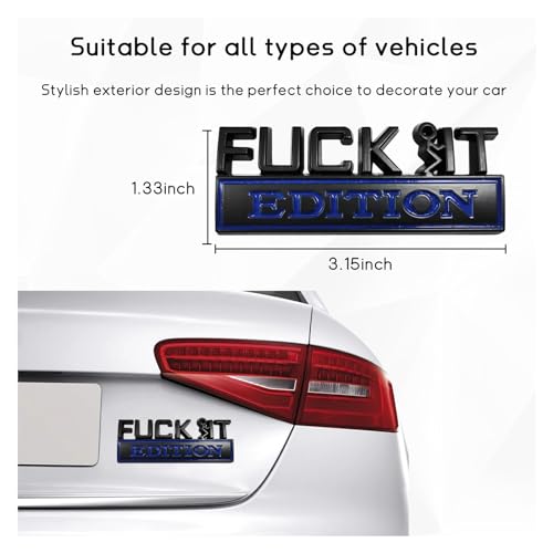 Image of Dickno Fuck It Edition Emblem for Car, Auto Fender Bumper Decoration Stickers, Vehicle 3D Side Fender Rear Trunk Decal Badge, Universal Exterior Accessories for Car Truck SUV (Black & Blue)