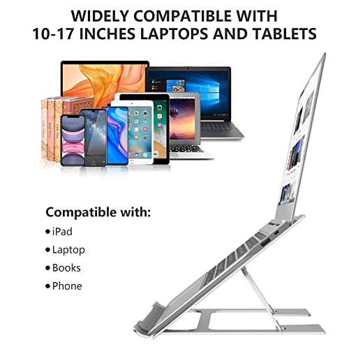 Aluminum Laptop Stand For Desk, Jueruo Ergonomic Laptop Riser Holder, Adjustable Notebook Computer Stand For Macbook, Dell Xps, Hp, Samsung, Lenovo More 10-17" Laptops (Silver) #TOP5