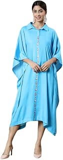 LetsDressUp Black Rayon Shirt Kaftan for Women l Comfort fit Cotton Rayon l Floral Design l Shirt Collar Kaftan Dress l Pl... Price In India
