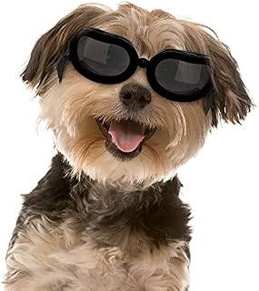 Pawaboo Dog Sunglasses, Small Dog Goggles with Adjustable Band, Waterproof Windproof Snowproof Cool Glasses for Puppy and Cat, Black