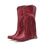 Stiefel Damen, Cowboystiefel Damen Hoch Westernstiefel Stiefel Mit Fransen Elegant Und Bequem...