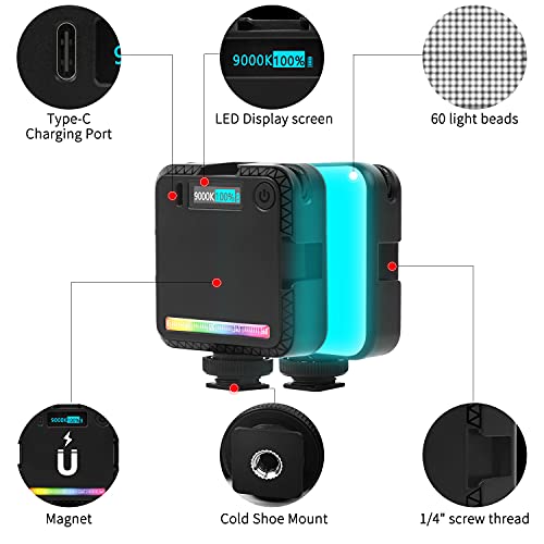 LED Videoleuchte RGB, Videolicht RGB mit 2000 mAh Akku, Kamera Licht Klein Dimmbare 2500K-9500K, Zurück Magneten, Foto… – Bild 3
