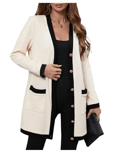 SOLY HUX Women's Color Block Cardigan V Neck Button Down Long Sleeve Jacket Outerwear with Pockets