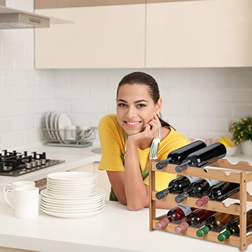 Relaxdays Botellero, Estante 12 Botellas, Vinoteca Bambú, Mueble Vino, Cocina y Bar, 30 x 45 x 23,5 cm, Natural - imagen 3