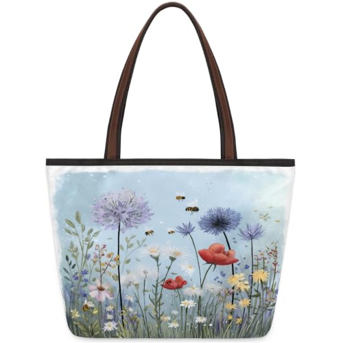 Sac fourre-tout à motif floral 45x33cm en polyester avec fermeture éclair