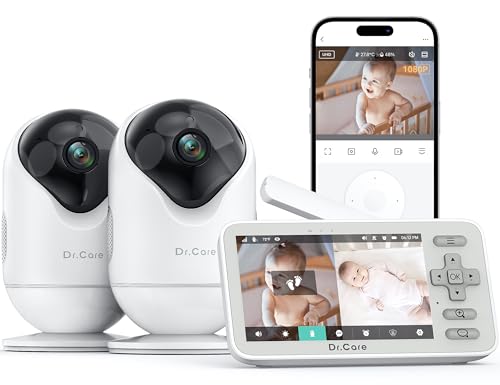 Dr.Care VistaView Lite Smart WiFi Baby Monitor 2 Telecamere, Schermo 4' 720P, Fotocamera 1080P, App, Allarmi Movimento, Visione Notturna, Batteria 3000mAh, Audio Bidirezionale, Portata 390m