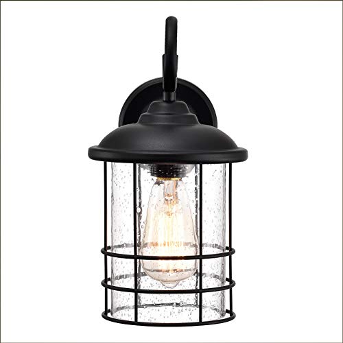 Image of MICSIU Narrow 5 inch Wide Black Outdoor Wall Sconce 1 Pack H12.25 Farmhouse | Anti-Rust Exterior Light Fixture with Clear Seedy Glass, Rustic Porch Light for House, Garage, Entryway, Patio, Dimmable
