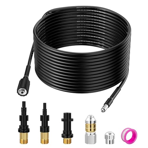 Ravytha 15m Tuyau Nettoyeur Haute Pression avec M22 Adaptateur, Tuyau Deboucheur Canalisation, Tuyau Débouche Canalisation Compatible avec Karcher K2 K3 K4 K5 K6 K7...