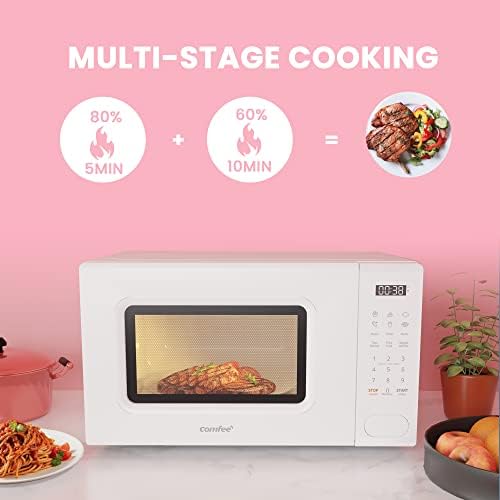 COMFEE' 700w 20 Litre Digital Microwave Oven with 6 Cooking Presets, Express Cook, 11 Power Levels, Defrost, and Memory Function - White - CM-E202CC(WH)