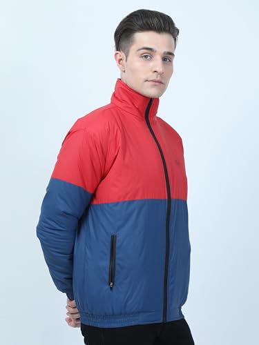 Image of VROJASS Men VROJASS Jackets for Men Stylish Puffer Winter Jacket For Men Standard Length Jacket Man Full Sleeves Bomber Jackets for Man Red With Black Jacket