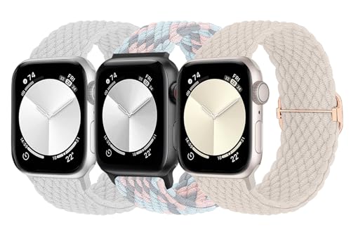 MATCHEASY Correa trenzada Solo Loop compatible con Apple Watch, 38 mm, 40 mm, 41 mm, 42 mm, elástica, para iWatch Series 11/10/9/8/7/SE/6/5/4/3/2 Ultra para mujer y hombre, 3 unidades