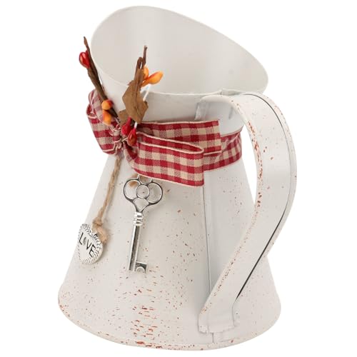 ANDRESLAD Vintage Eisenblumentopf Pflanzkübel mit Griff Landhausstil Übertopf Gartendeko Deko Blumenbehälter Rustikal Außen Beige