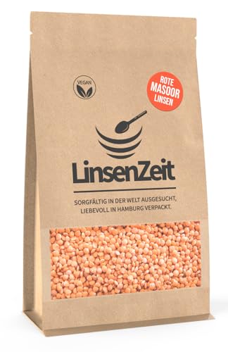 LinsenZeit Rote Masoor Linsen 600g – Red Lentils/Masoor Dal/Split Red Lentils – Schnellkochende Linsen mit mild-nussigem Geschmack – Ideal für Dals, Suppen, Currys & Eintöpfe – Proteinreich